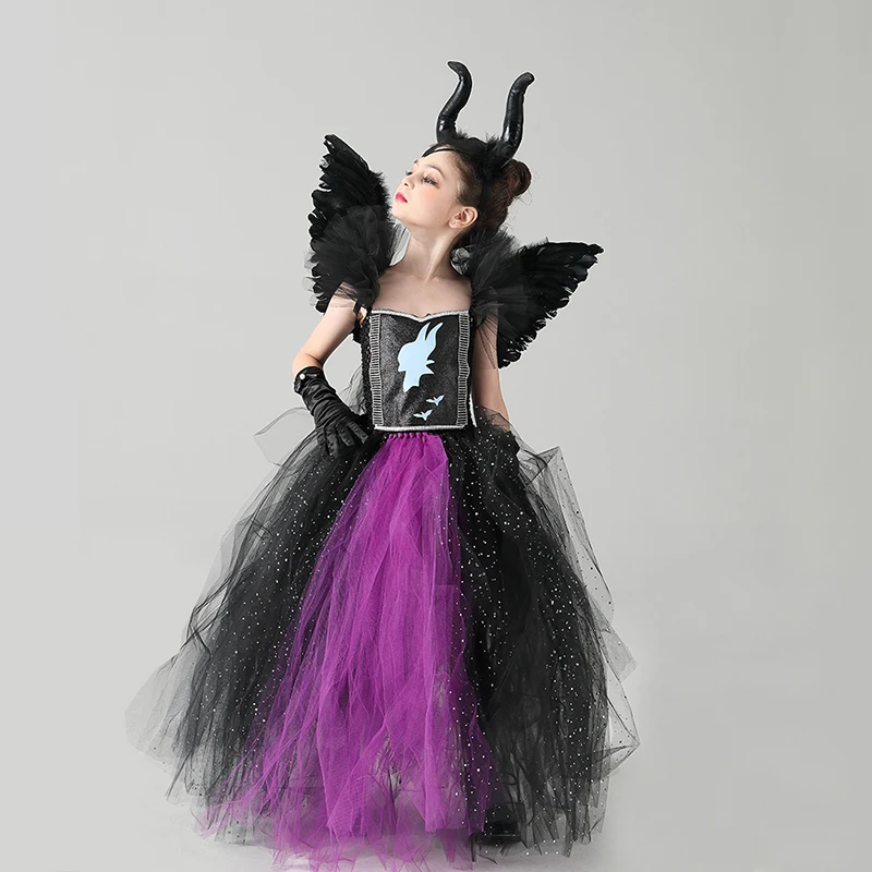 Maleficent Malificent Sorceress Evil Queen Girls Fancy Tutu Dress