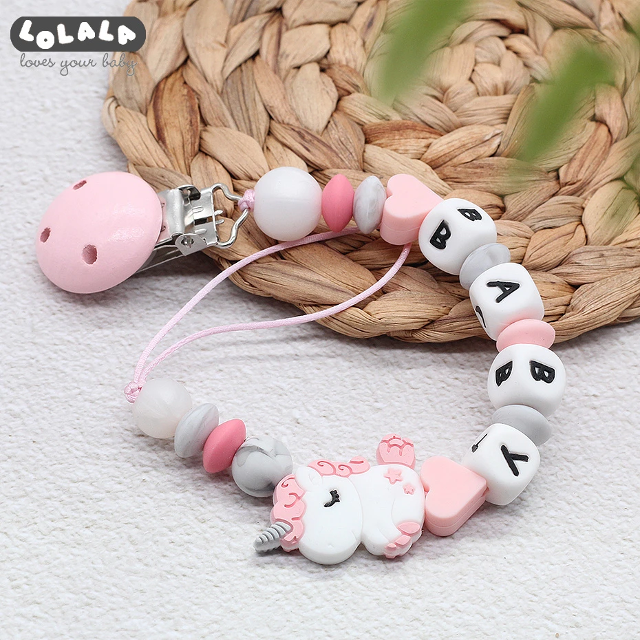 

Personalized Name Baby Pacifier Clips Cute Horse Silicone Pacifier Chain Pacifier Holders Baby Gifts Dummy Clips BPA FREE