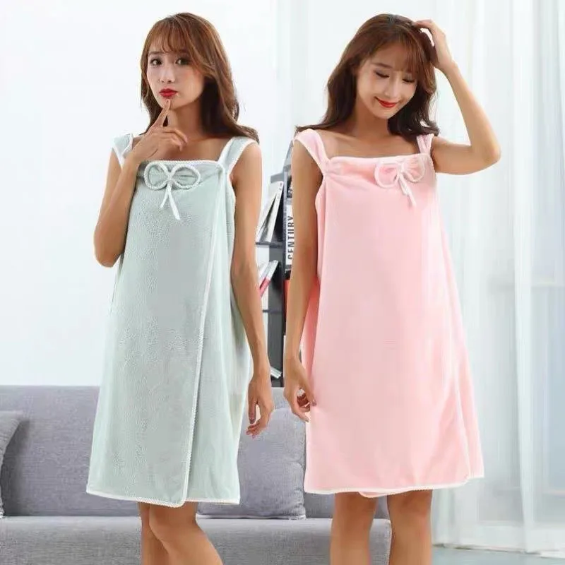 1pcs Coral Velvet Skirt Can Wear Bath Towel Pocket Bow Style Diy Adult Women's Summer Sling To Prevent Light Loss Snap Closure bath towel