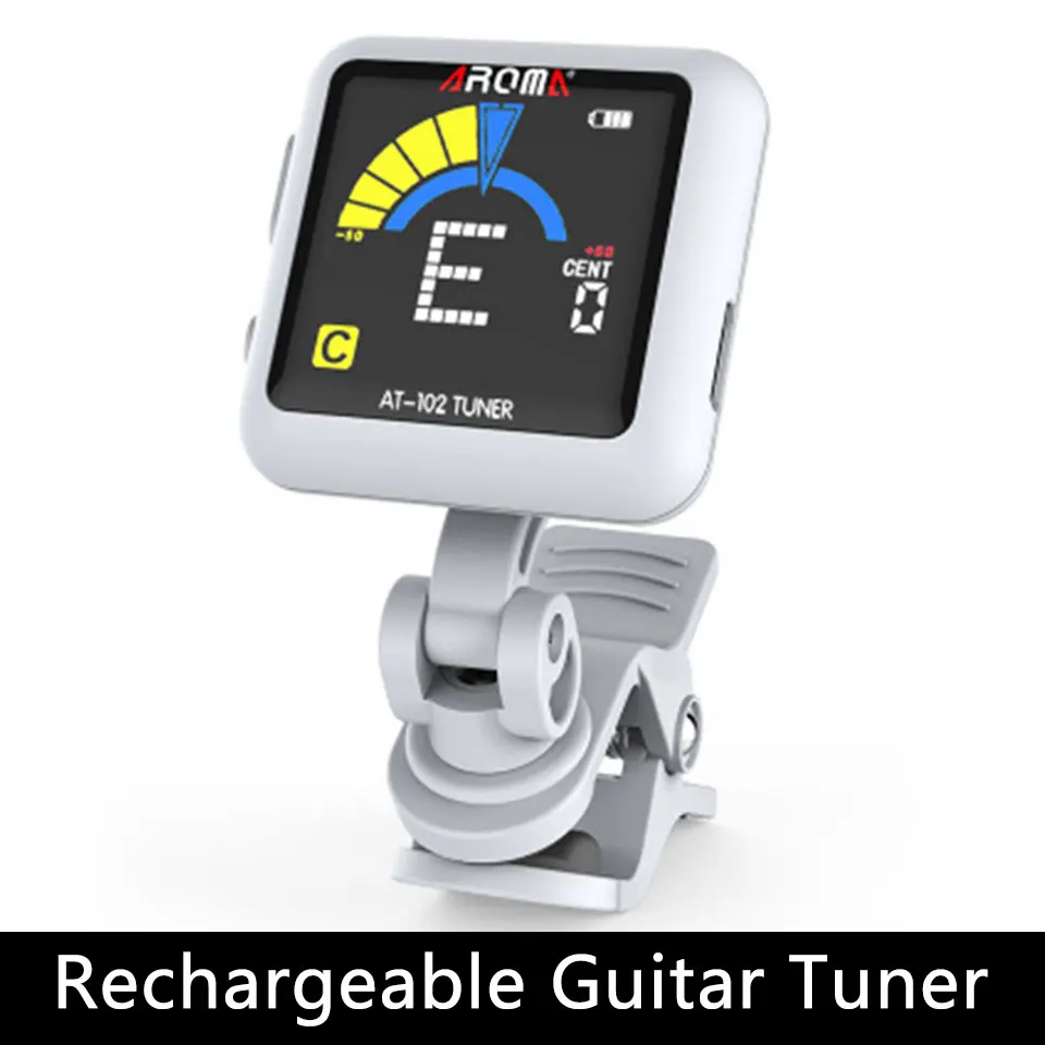 Aroma At-102 Rechargeable Clip-On Guitar Tuner Color Sn With Built-In Battery Usb Cable For Chromatic Bass Ukulele | Спорт и