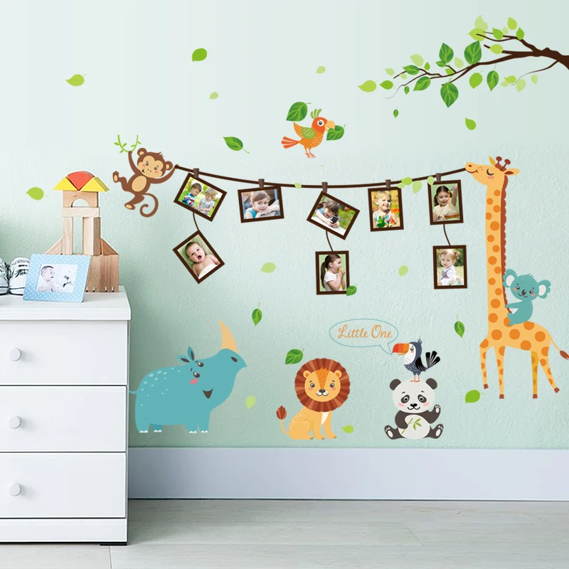 Дети стена спальни наклейки мультфильм Животные обезьяны Жираф динозавр шаблон наклейки Съемный ПВХ фрески DIY домашний Декор поставки
