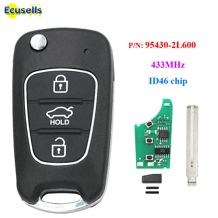 Обновленный откидной дистанционный ключ брелок 433 МГц с чипом ID46 для Hyundai I30 2007 2012