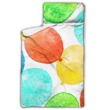 

Colorful Watercolor Balloons Nap Mat with Pillow for Toddler Boys and Girls Ideal for Daycare and Preschool