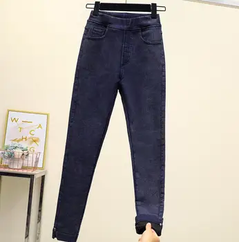 

new 2020 plus velvet thick jeans maa1 women's elastic waist elastic feet pants K7295-09