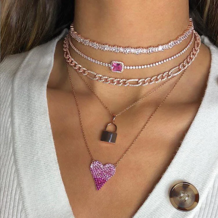 Позолоченная короткая цепочка-чокер 35+ 10 см, микро Радужный cz iced out bling, открытая Цепочка-цепочка для женщин, ювелирные изделия в стиле хип-хоп