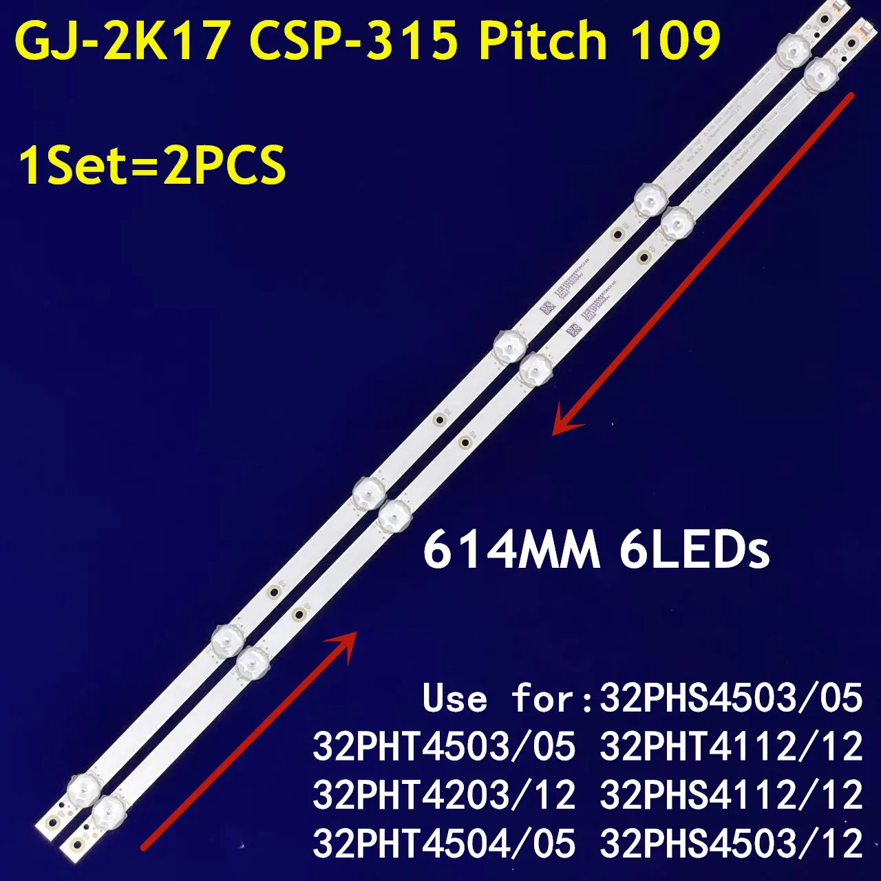 20PCS LED Backlight Strip For GJ-2K17 CSP-315 Pitch 109 32PHS4112/12 32PHT4503 32PHT4504/05 32PFS5803 32PFS5823 TPT315B5-AN10.S