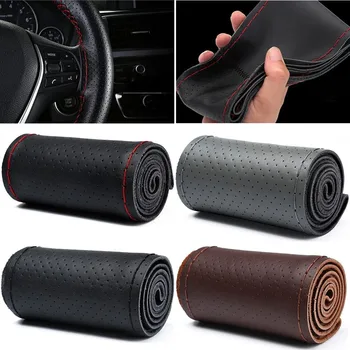 

Half Holes Anti-Slip Breathable Style Car Steering Wheel Cover 38cm Leather Braid Steering Wheel Cover Car Accessories Universal