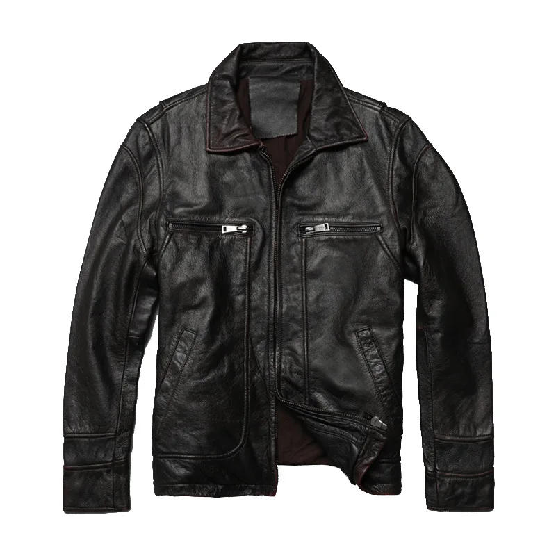 

Men's Winter Genuine Leather Jacket For Men Fashion Motorcycle Flight Bomber Jacket Natural Real Leather Male Aviator Coat 2019