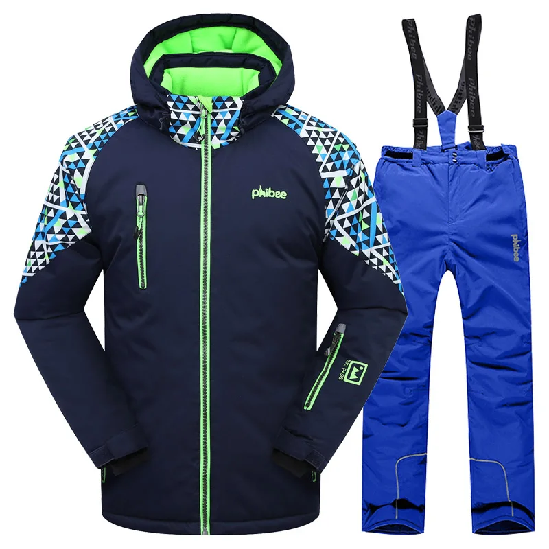 Зимний лыжный костюм с детектором; утолщенная Одежда для мальчиков; Комплект для улицы; куртка для сноуборда; брюки; зимний костюм-двойка; подходит для температуры-20-30 градусов - Цвет: PH82009DB5211