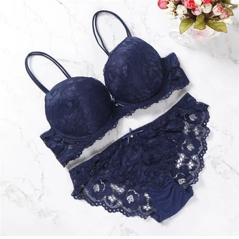 

2018 brand new sexy lace bra set solid flower three quarters women underwear hot sale girls intimate 6 colors
