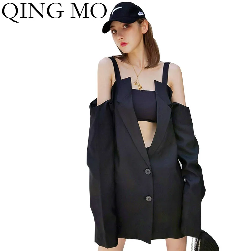 QING MO Новинка осени 2020 Женский индивидуальный костюм с открытыми плечами женское