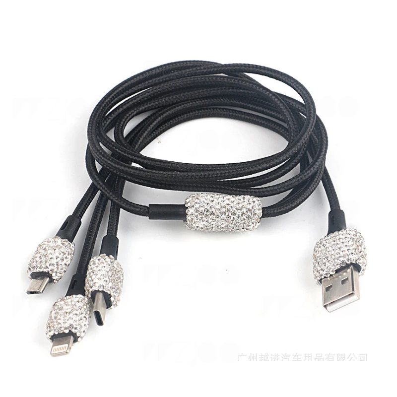 2XDual USB Автомобильное зарядное устройство для мобильного телефона, планшета, gps, быстрое зарядное устройство, Кристальный бриллиант, телефон, 3 линии передачи данных, провод в автомобильном прикуривателе