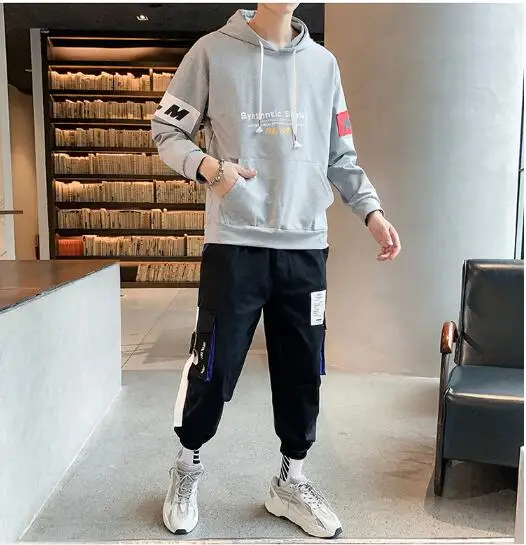 Sweater suit M-5XL! Осенняя мода большого размера Персонализированная нашивка Печать Свободный свитер с капюшоном Молодежный костюм для спорта и отдыха - Цвет: Sweater suit