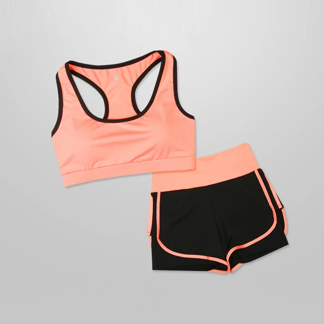 Orange 2Pcs Set Женский комплект для йоги, тренажерного зала, одежда для фитнеса, футболка 2 в 1, штаны для бега, Леггинсы для йоги и тренировок, спортивный костюм, спортивная одежда - Цвет: Orange 2Pcs Set