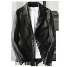 Весенне-осенняя мужская куртка из натуральной кожи, пальто из овчины, Блейзер, кожаные куртки, Chaqueta Cuero Hombre KFS19M018 KJ2167