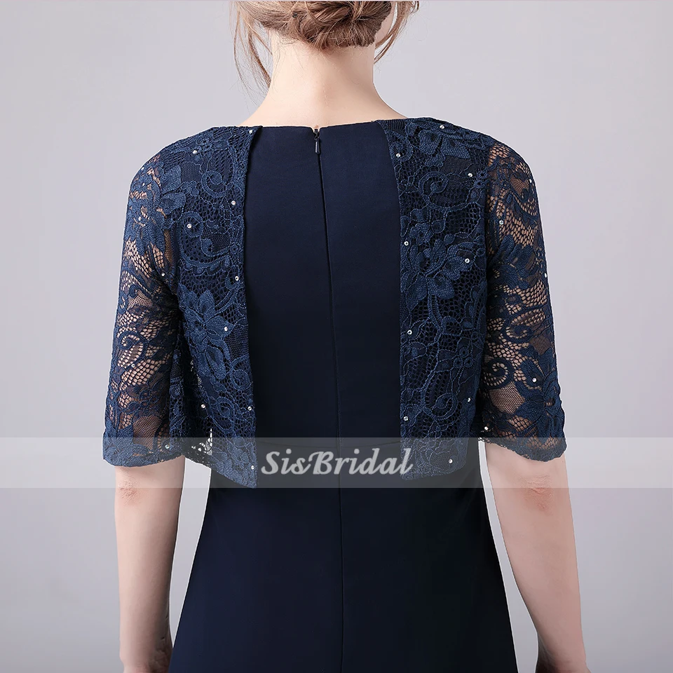 Sheath / Column Bateau Floor-length Chiffon Lace Bridesmaid Dress For Wedding Party