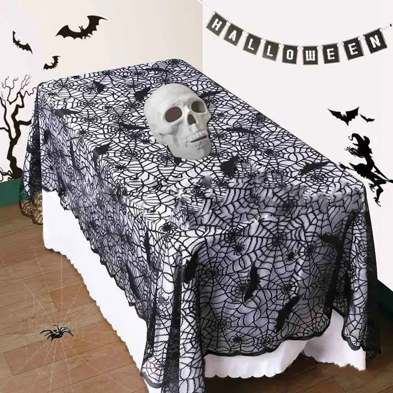 1 Pcs Halloween Decoration Lace Knitted Spider Web Tablecloth Table Runner Table Flag Fireplace Mantle Home Kitchen Party Supply