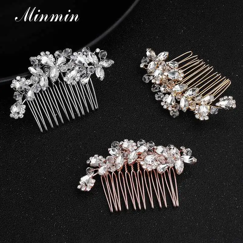 Minmin милый лист форма Rosegold Кристалл Свадебные украшения для волос для женщин уникальные ручной работы со стразами Свадебные расчески для волос Роскошные с блестящими кристаллами аксессуары для волос вечер FS266