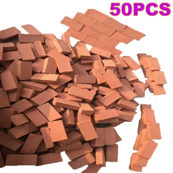 

50Pcs 1:16 Scale Mini Red Bricks Model Antique Micro Landscape Decorative Bricks For DIY Sand Table Building Orange Red