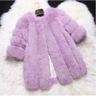 Windproof Warm Outwear Monteau Femme Hiver Thicken Modern Streetwear Womens Tops and Blouses Fashion Slim Real Fox Fur Coat - Цвет: Лаванда