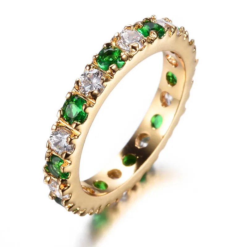 gold color Bague Ringen серебряное 925 кольцо с 3 мм Цирконом изумруд драгоценный камень прыгающий Ретро великолепное классическое Кольцо женское украшение подарок size5-9 - Цвет камня: gold color