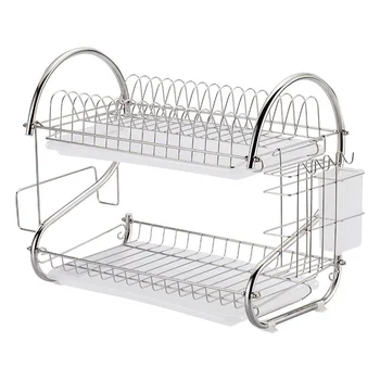 

Stainless Steel Dish Drain Rack Double Layer Storage Stand Practical Kitchen Storage Shelf for Home (Silver)