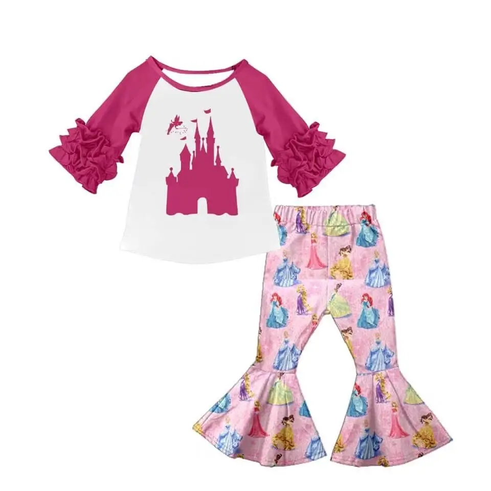 

Hot sale 3/4 Sleeve Princess Castle Girls Set Girls Fashion Boutique Kids Set Princess Trumpet Pants