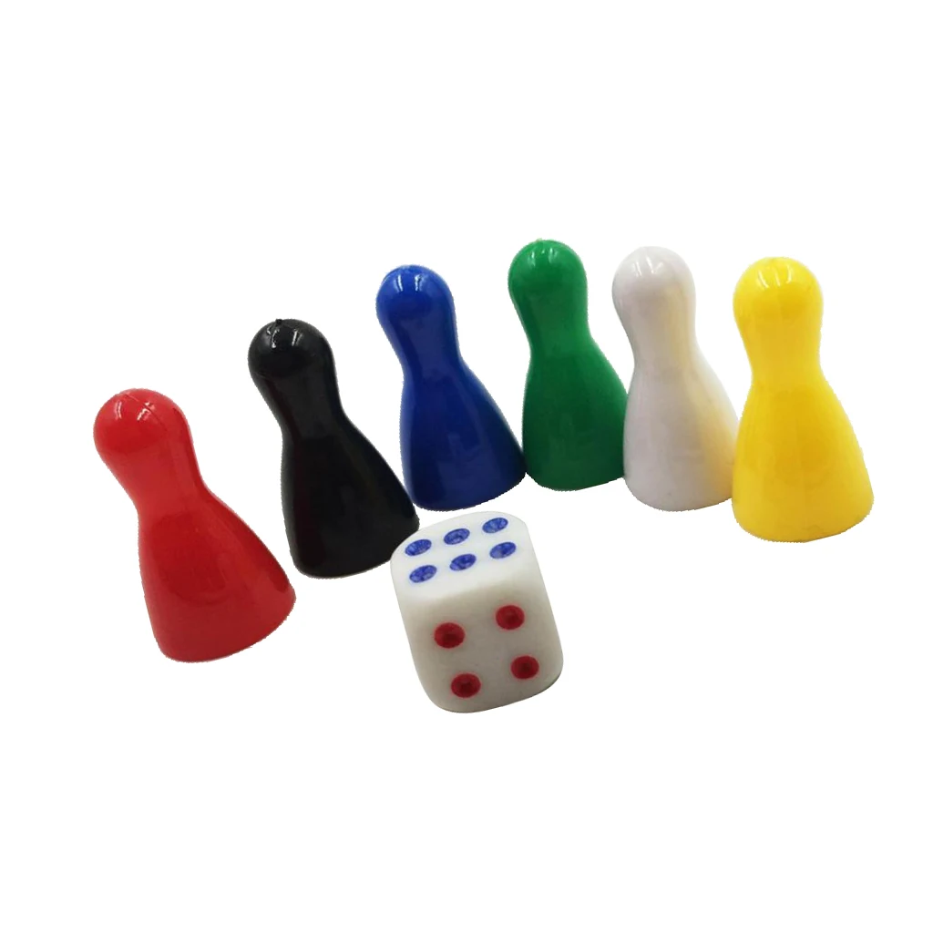 6x Plastic Chess Pieces with Dice, Replacement Chessmen Figure Figurine Pawns for Ludo, Strategy Board Games - Six Colors