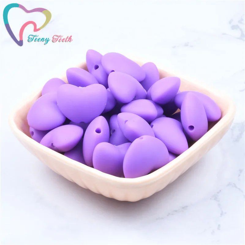 Violet 20 шт Силиконовые Прорезыватели бусы в форме сердец BPA Бесплатно Детские Силиконовые Прорезыватели игрушки DIY для изготовления украшений ожерелья/браслет бусины сердце - Цвет: Violet
