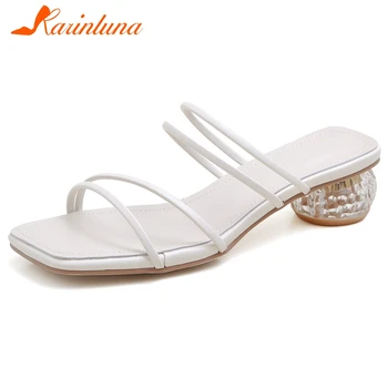 

KARINLUNA 2020 Summer Daily Casual Dress Mules Sweet Med Strange Heels Women Mules Summer Trendy slip-on Heels Women Shoes