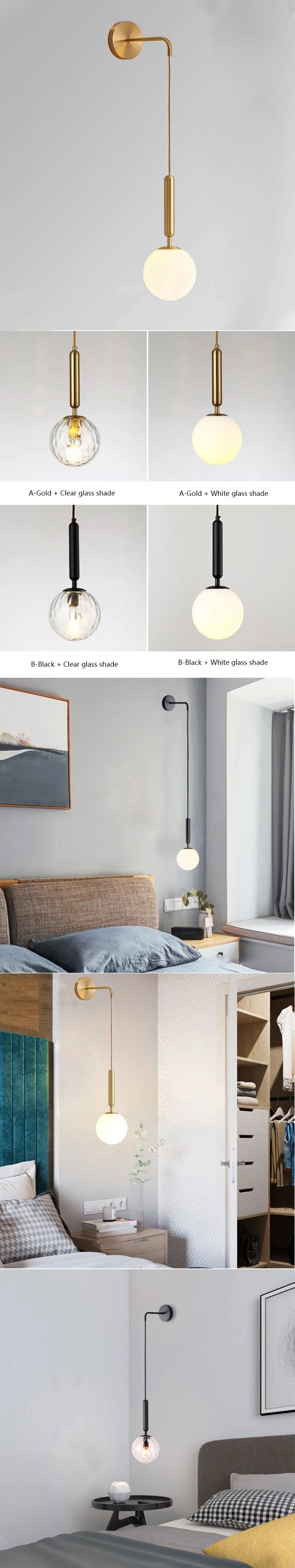 Lâmpada de parede moderna de vidro, escandinavo,