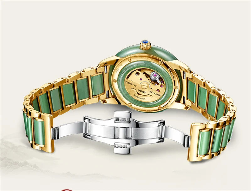 Luxury Brand Top natural Jade Wristwatch Women gold-plated diamond Couple Watch Fashion 12 Zodiac embossed Business Men Clock