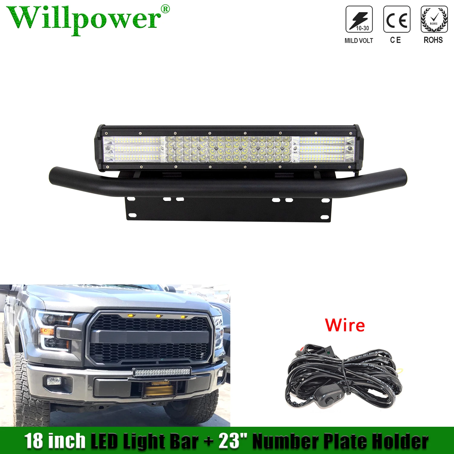 Suv Car 17In Fendinebbia Portatarga Per Jeep Ford 4X4 Truck 4Wd Pickup Flood Spotlight Led Bar Targa Staffe