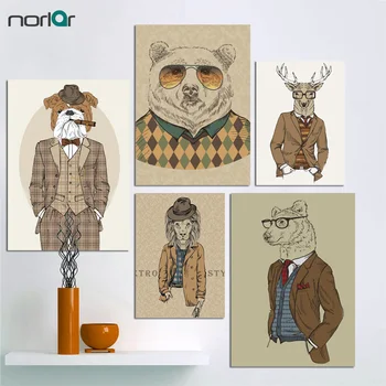

Modern Wall Art Hippie Hipster DOG Bear Lion Deer Vintage Animal Poster Canvas Painting Ptints for Living Room No Frame