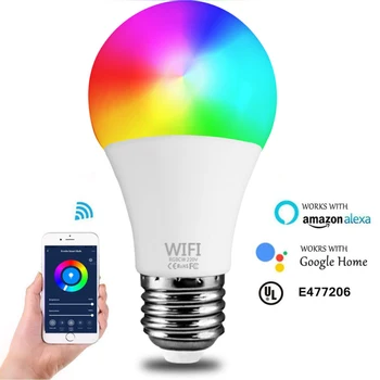

Dimmable 15W WiFi smart bulb APP control Bluetooth home lighting RGB+CCT smart bulb LED E27 B22 two lamp holders