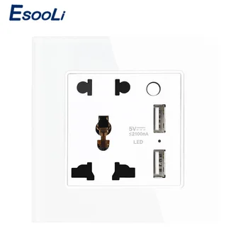 

Esooli Power Outlet 5 Hole Universal Socket Switched With Dual USB Charge Port For Mobile Phone 2.1A Output LED Power Indicator