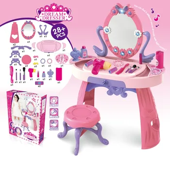 

Girl Dresser Set Creative Toys Beauty Makeup Dresser Colorful Princess Cosmetics Dressing Table Role-playing Toy Set Gifts
