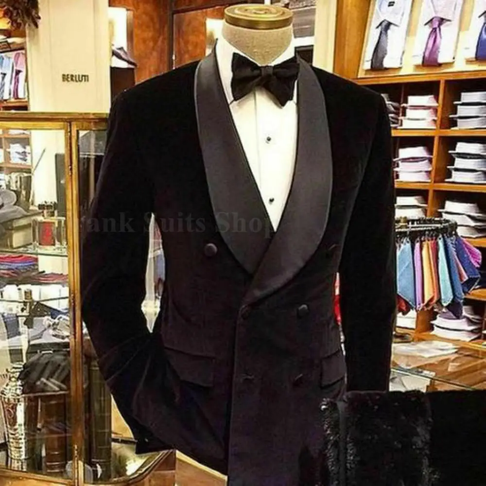 New Mens Slim Fit Casual Velvet Blazer Shawl Lapel One Button Tuxedos Groomsmen Suit Jacket