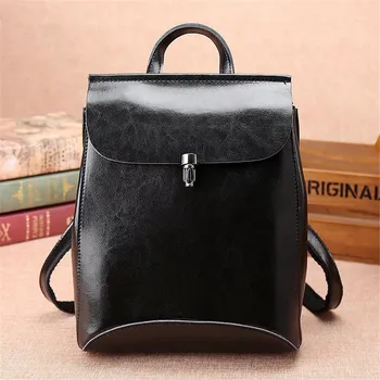 

Vintage leather Backpack Women 2020 Large Capacity Ladies waterproof Multi-layer packsack black packpack Рюкзак Женский