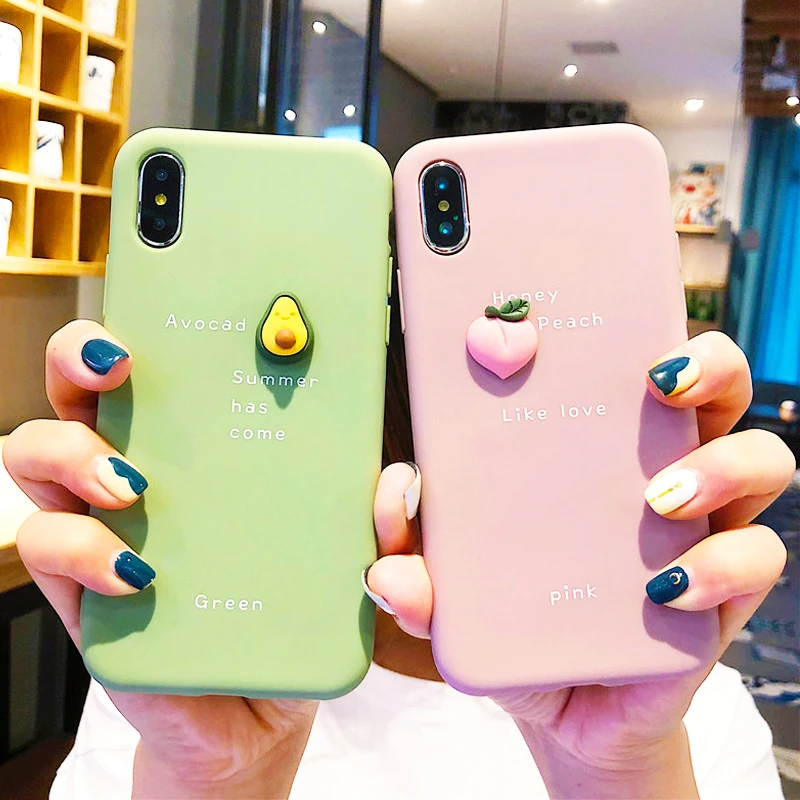

Cute Summer Fruit Avocado Peach 3D Case For iPhone X XR XS Max Silicone Cover 3D Avocado Peach Thin Soft TPU Glossy Phone Cases