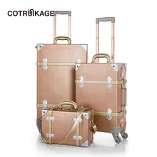 COTRUNKAGE 3 шт. розовое золото ретро чемодан из ПУ-кожи набор 1" 20" 2" Женский багажник винтажные чемоданы для девочек комплекты багажа на колёсиках