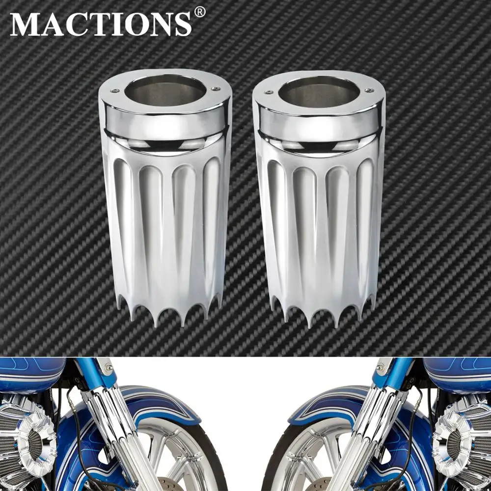 CNC Black Cut Fork Boot Slider Cover Cow Bell For Harley Touring Road King 14-17 