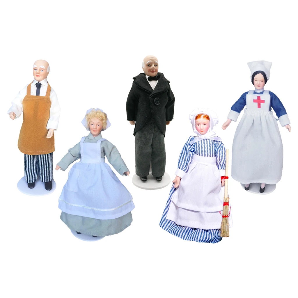 1/12 Scale Dollhouse Mini Porcelain Doll People for Collection Gifts Toys
