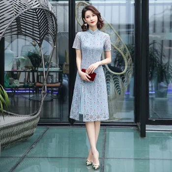 

Summer dress Chinese Cheongsam modern lace qipao Ao Dai