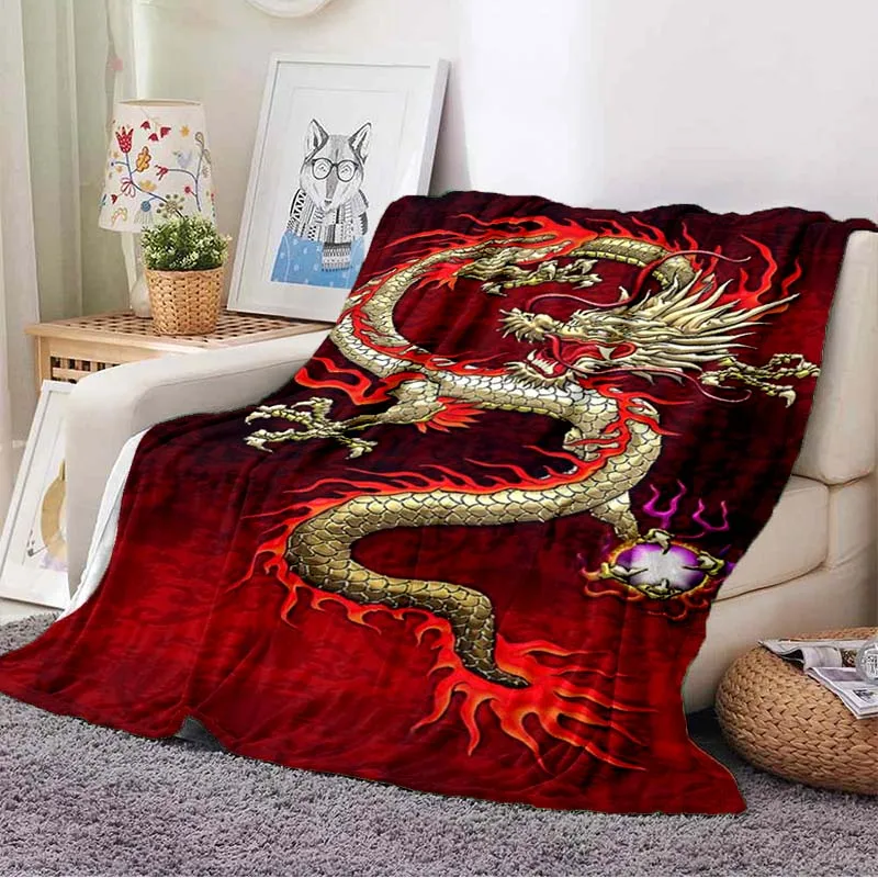 Chinese dragon or divine  Fluffy Blanket Flannel Warmth Soft Plush Sofa Throw Dragon eye square  blanket Tourist 