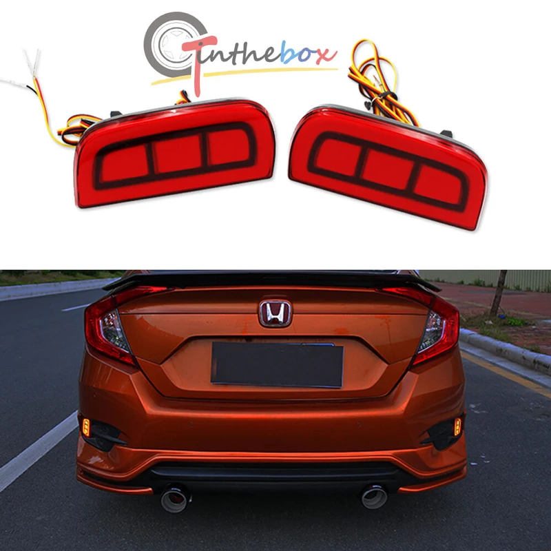

GTinthebox JDM Style Rear Marker Lights Red LED Tail Light Bumper Reflector For 2016-up Honda Civic LX/EX/Touring sedan or coupe