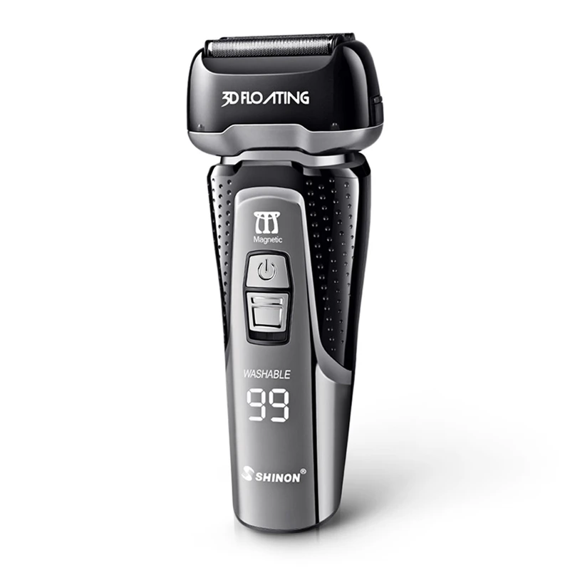 SHINON Portable Electric Men Water Resistant 3 Blade Shaver Water Resistant Washable Dry Usage Shaver With Lcd Display Screen EU