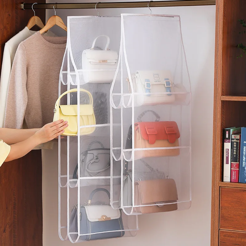 Foldable Hanging Pouch 8 Tier Folding Rack Bag Wallet Handbag Storage Bag  Door Clutter Pocket Hanger Storage Wardrobe Hanger