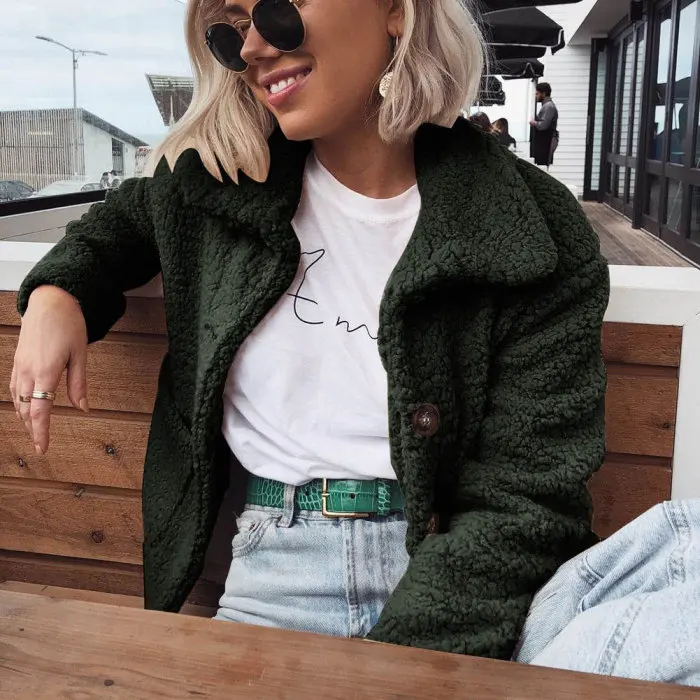 Chaquetas mujer женский флисовый кардиган, теплая куртка, курка, женский топ с лацканами, длинный рукав, одноцветная куртка на пуговицах