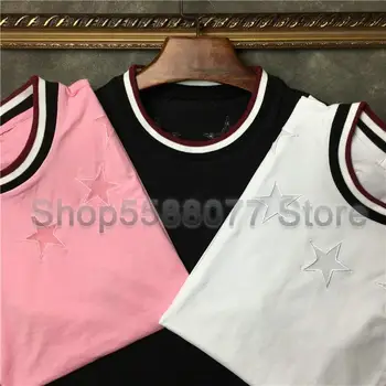 

Designer Brand Summer Mens Clothing Classic Stripe Neck T Shirt T-shirt Mesh Star Cotton Casual Tshirt Turn-down Collar Tee Top